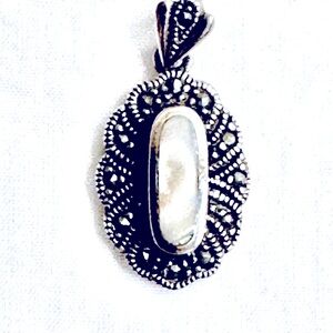 Silver & opal marcasite pendant